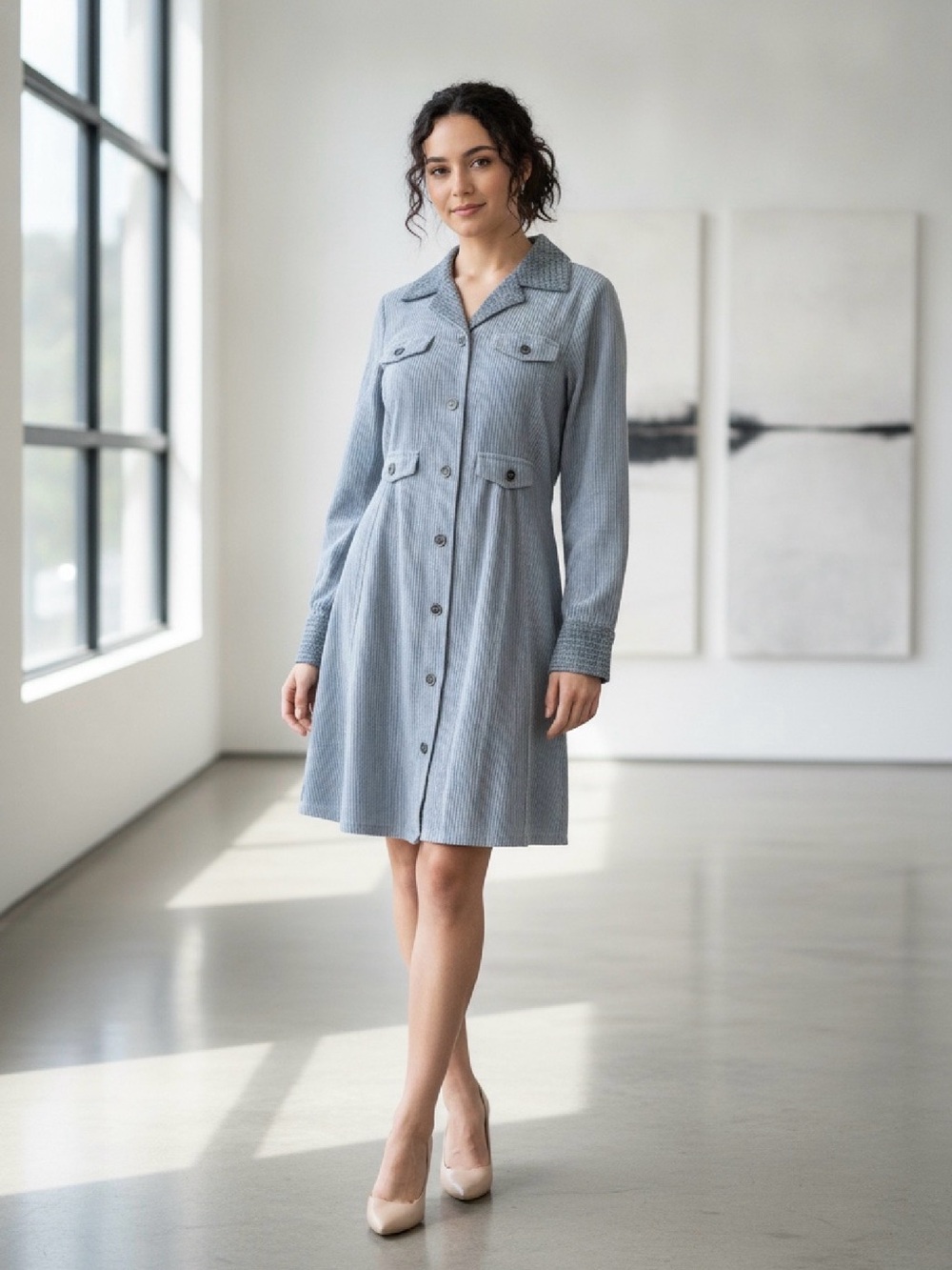 MYSTREE MIXED MEDIA PLAID AND CORDUROY
SHIFT DRES